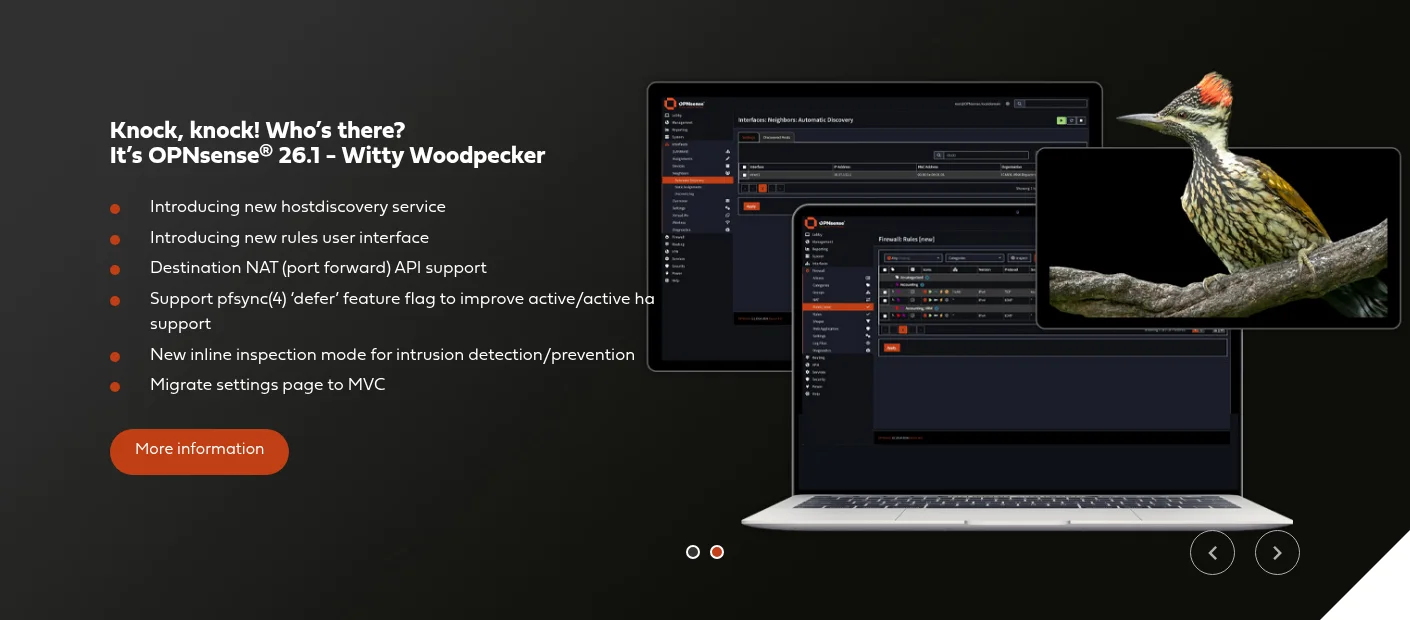 OPNsense 26.1 Witty Woodpecker — Modern interface on laptop and tablet