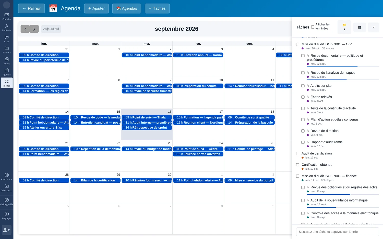 The month grid with the task pane open beside it.